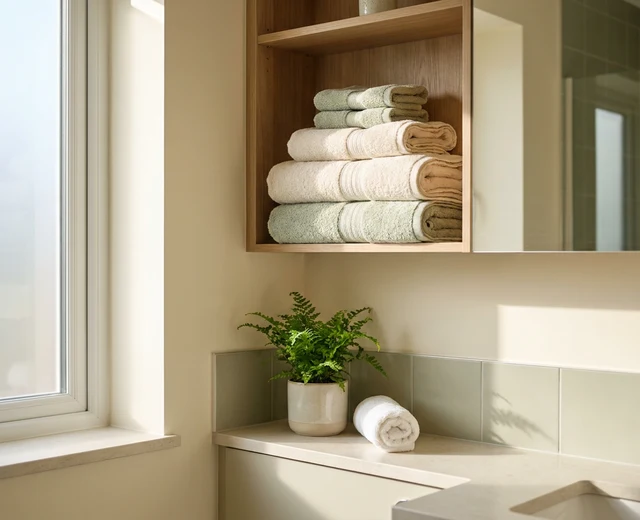 Neatly folded towels in a spotless Repton bathroom