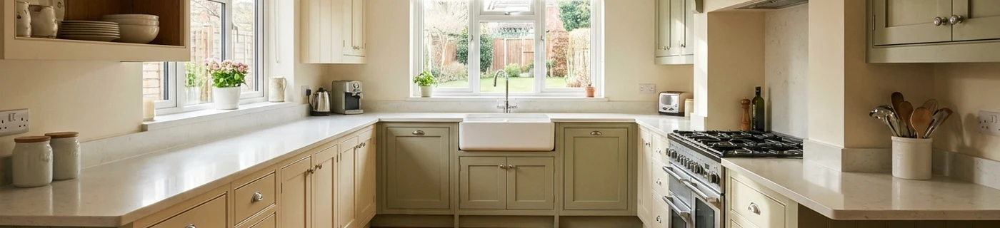 Clean, tidy kitchen with gleaming worktops in a Repton home