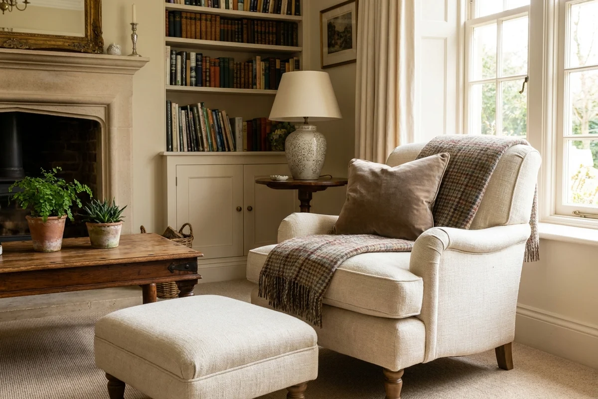 Clean, fresh fabric sofa in a bright Repton room
